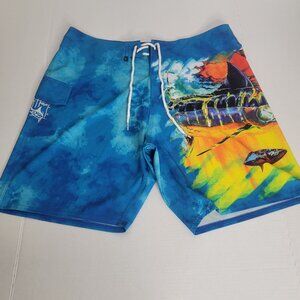 Guy Harvey Cargo Board Shorts Men's Size 38 Marlin Pocket Swim Trunks